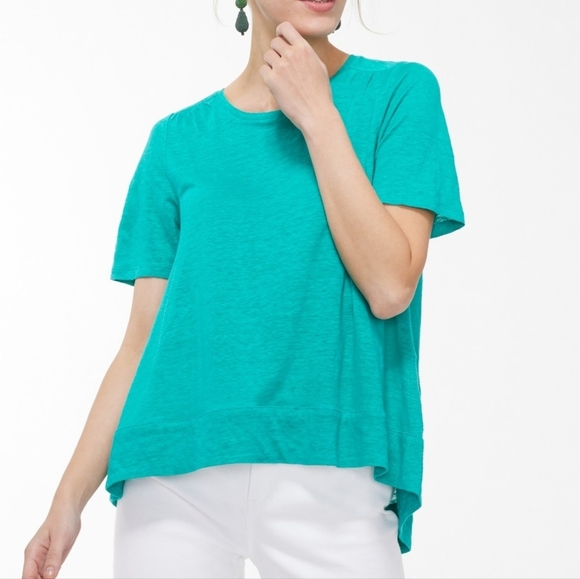 Chico's Tops - Chico's 100% Linen Tiered A-Line Green Shirt Short Sleeve Tee Stretch -  Sz XL